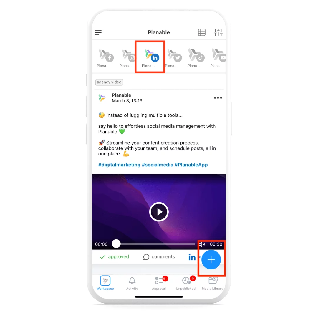 how to schedule a linkedin post in the planable mobile app