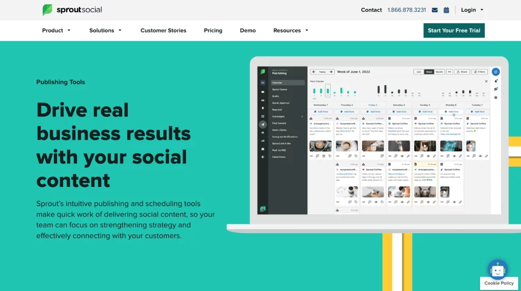 social media management tool’s homepage showing tool preview