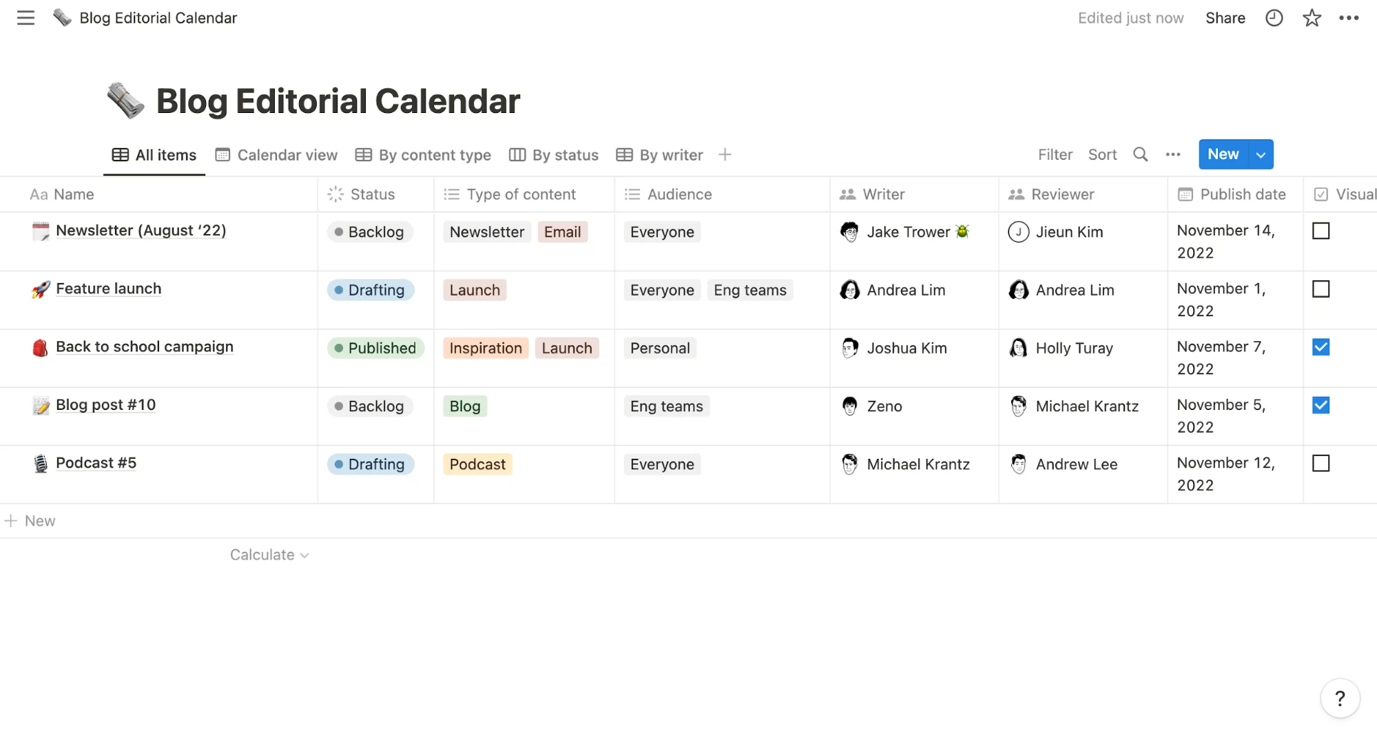 multiple options in Notion: content calendar, collaboration tools, project management features 