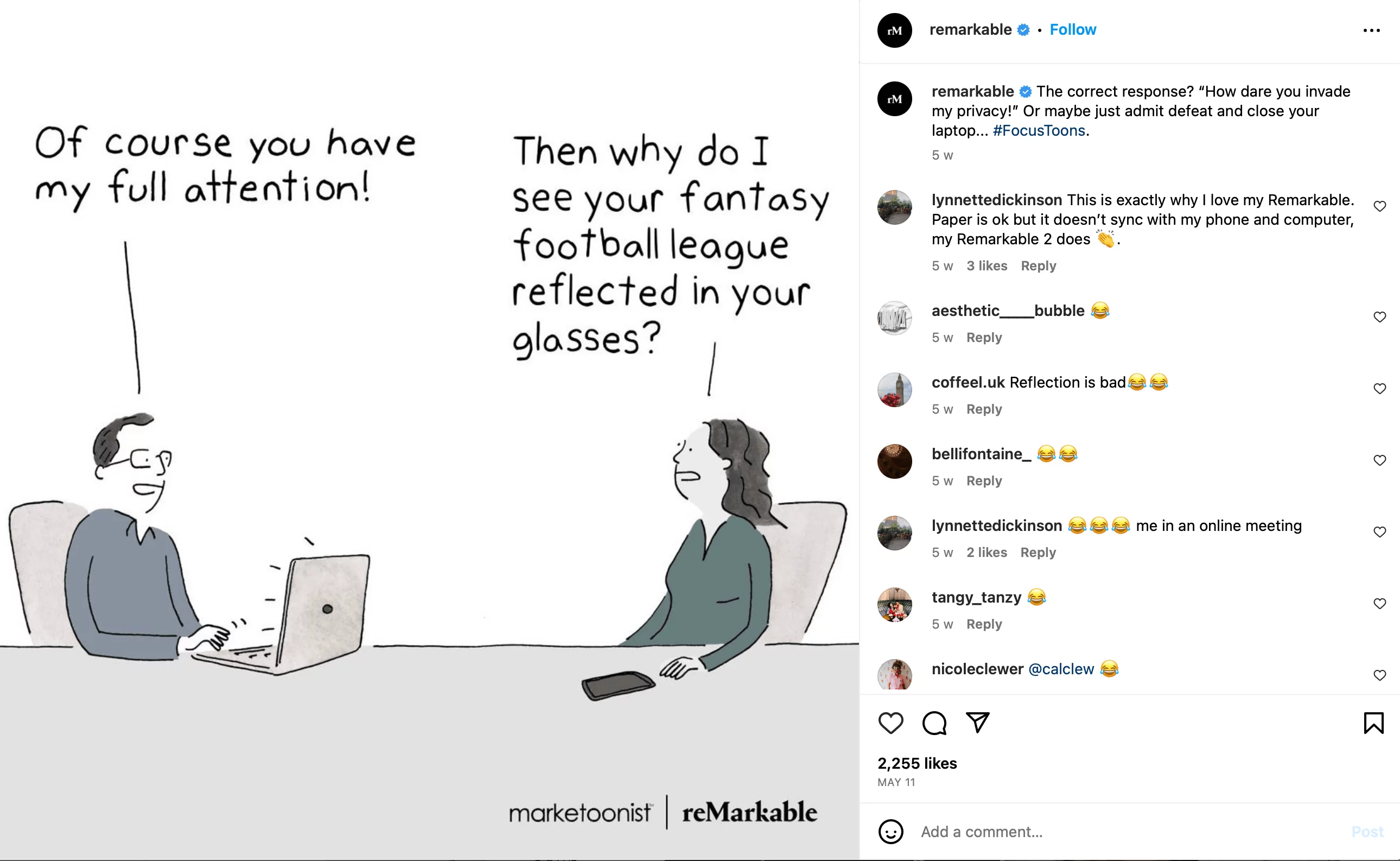 Cartoon drawing featured on @remarkable Instagram account showing with people discussing over a table