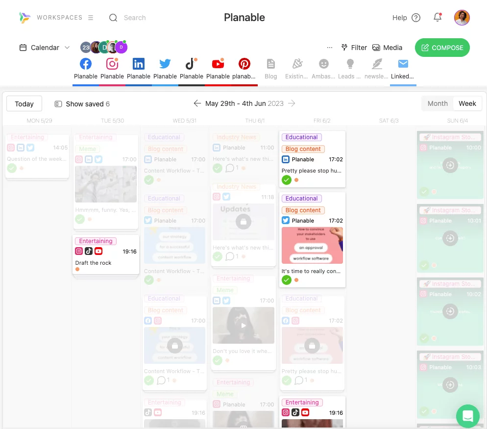 social media posts planned and scheduled in a calendar