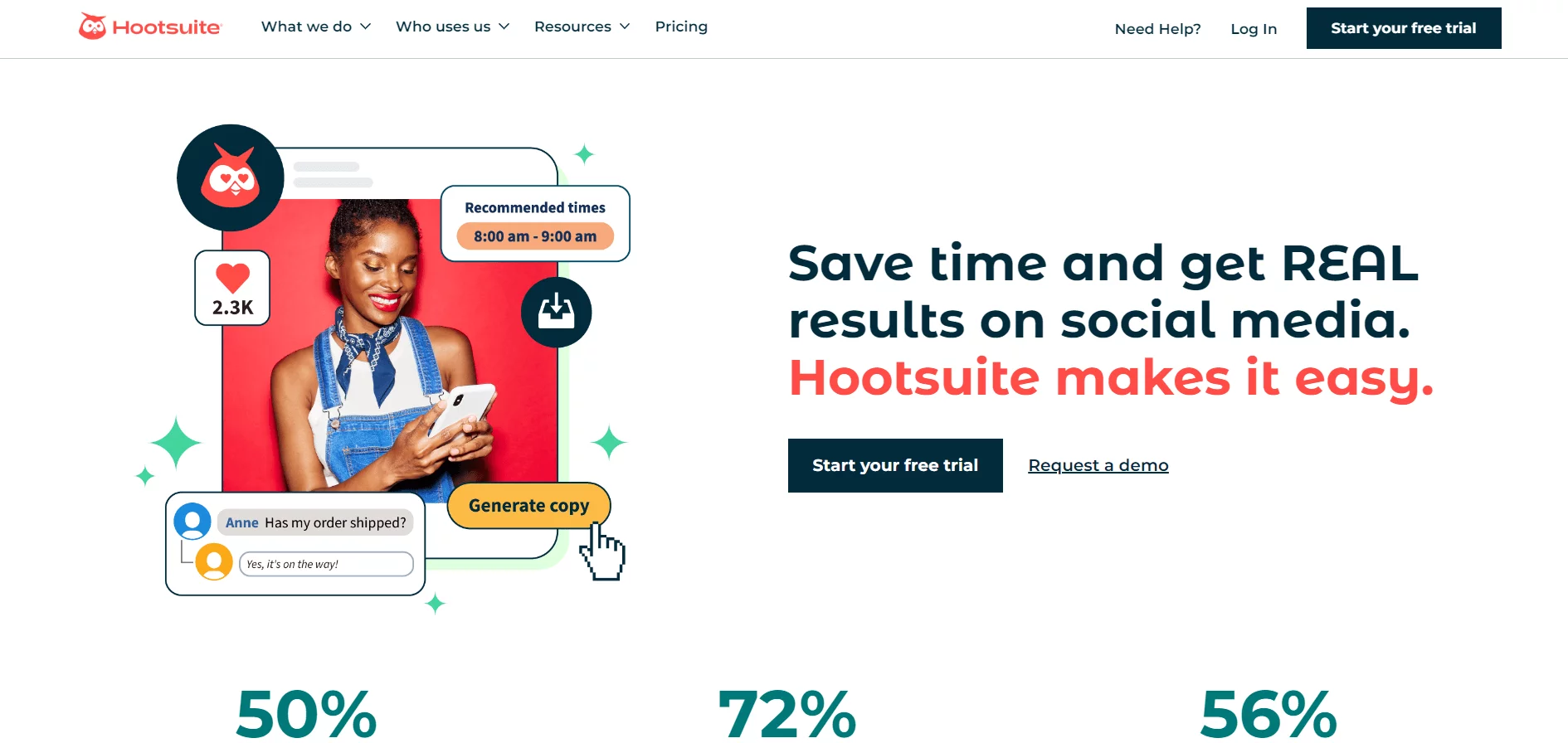 Social media tool Hootsuite website homepage