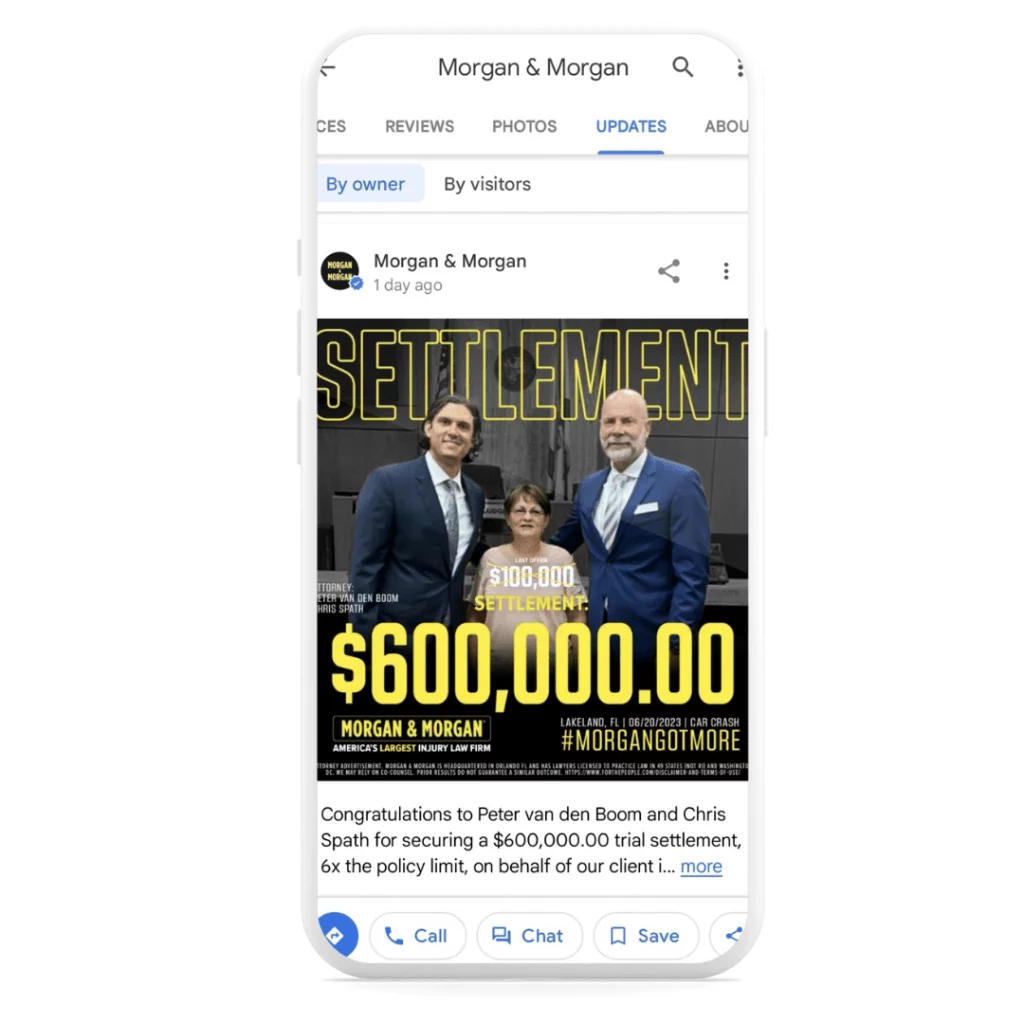 Lawyers' firm shares a $600,000,000 settlement win on Google My Business profile