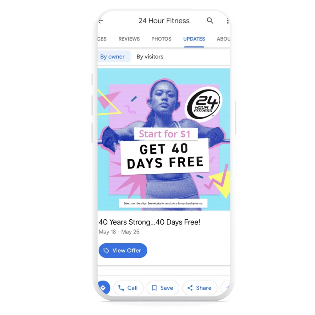 24 Hour Fitness shares their 40 days free offer on their Google My Business Profile