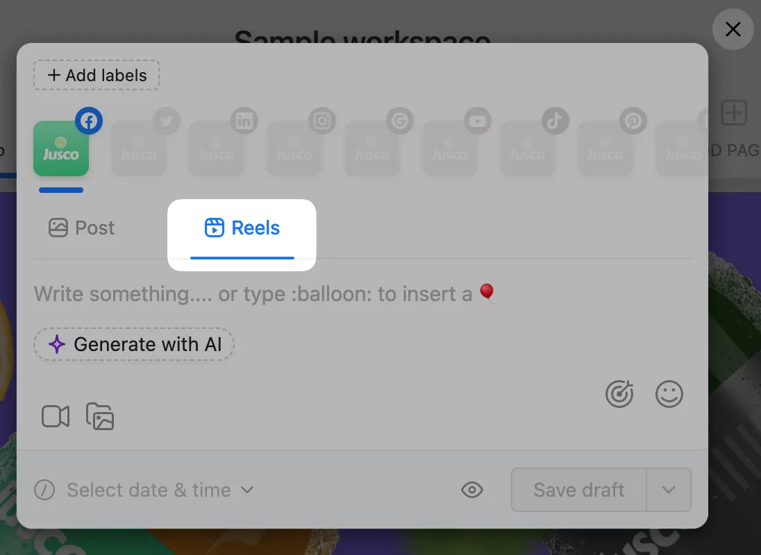 the Reels tab for scheduling facebook posts in planable