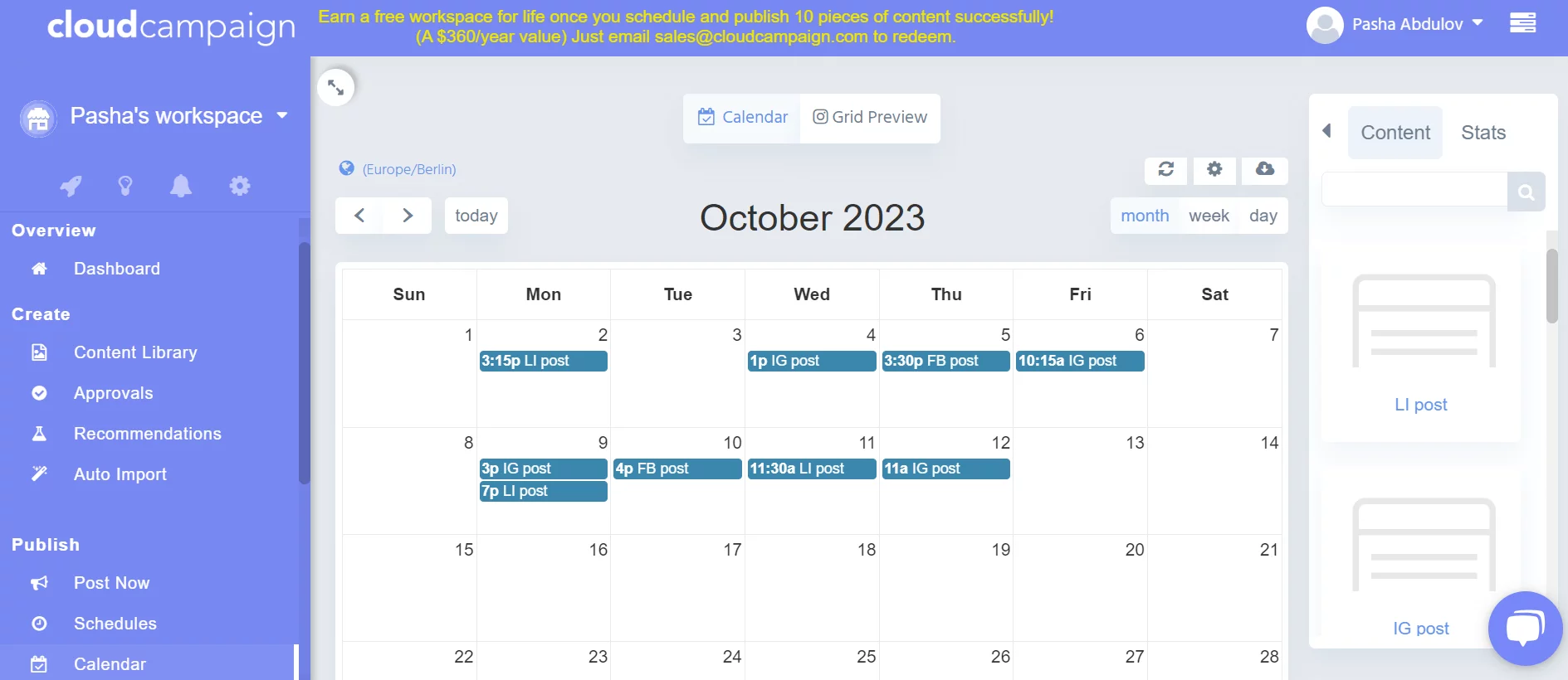 Cloud Campaign content calendar