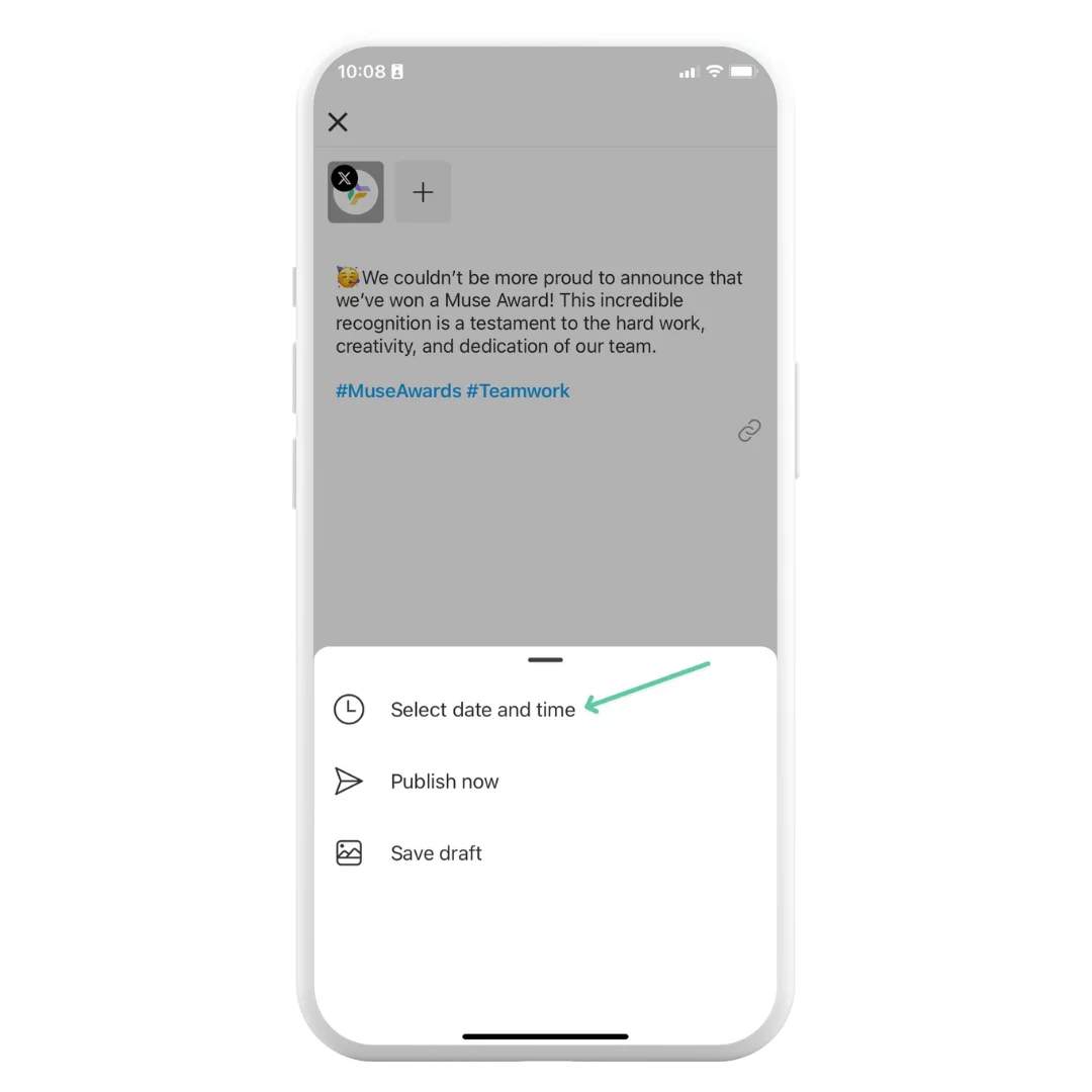 scheduled tweets composer on mobile in Planable app with date and time selector 