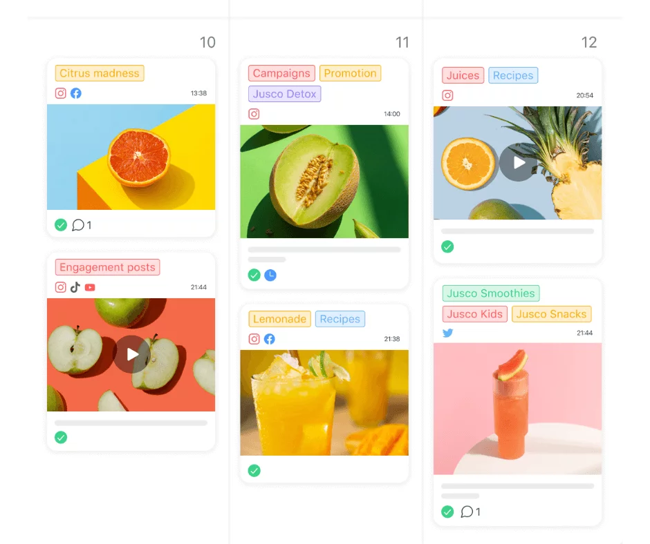 The content planner calendar of Planable for different social media platforms