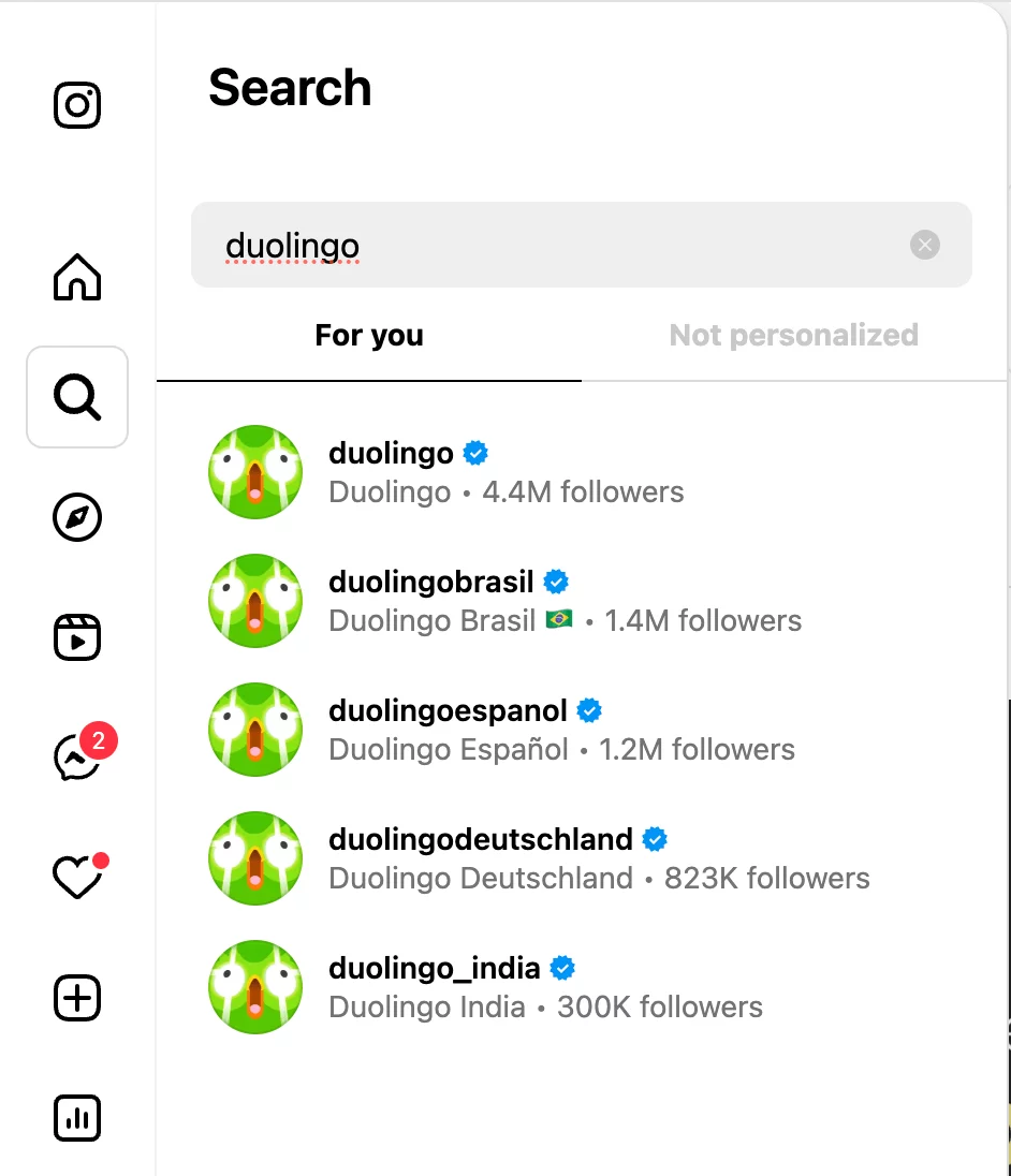 Duolingo's consistent profile picture across its brand accounts