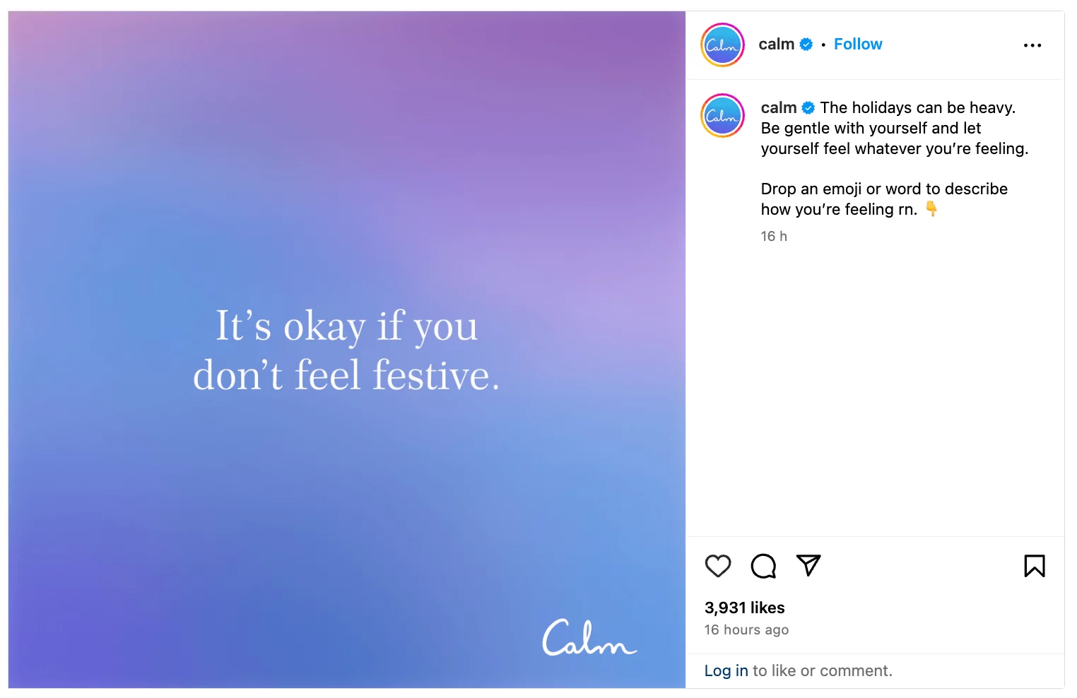 Calm's seasonal Instagram post 