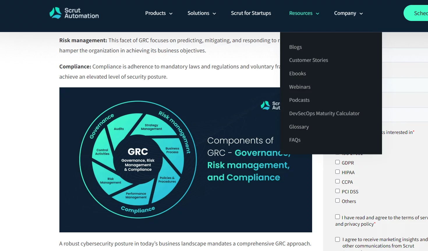 GRC's expert-led educational blog posts, articles, and eBooks in a collapsed nav bar