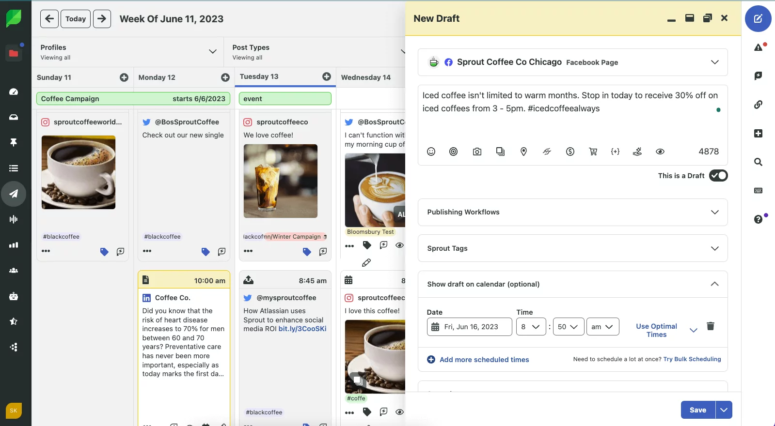 Creating Facebook content directly in Sprout Social and scheduled it across a facebook page