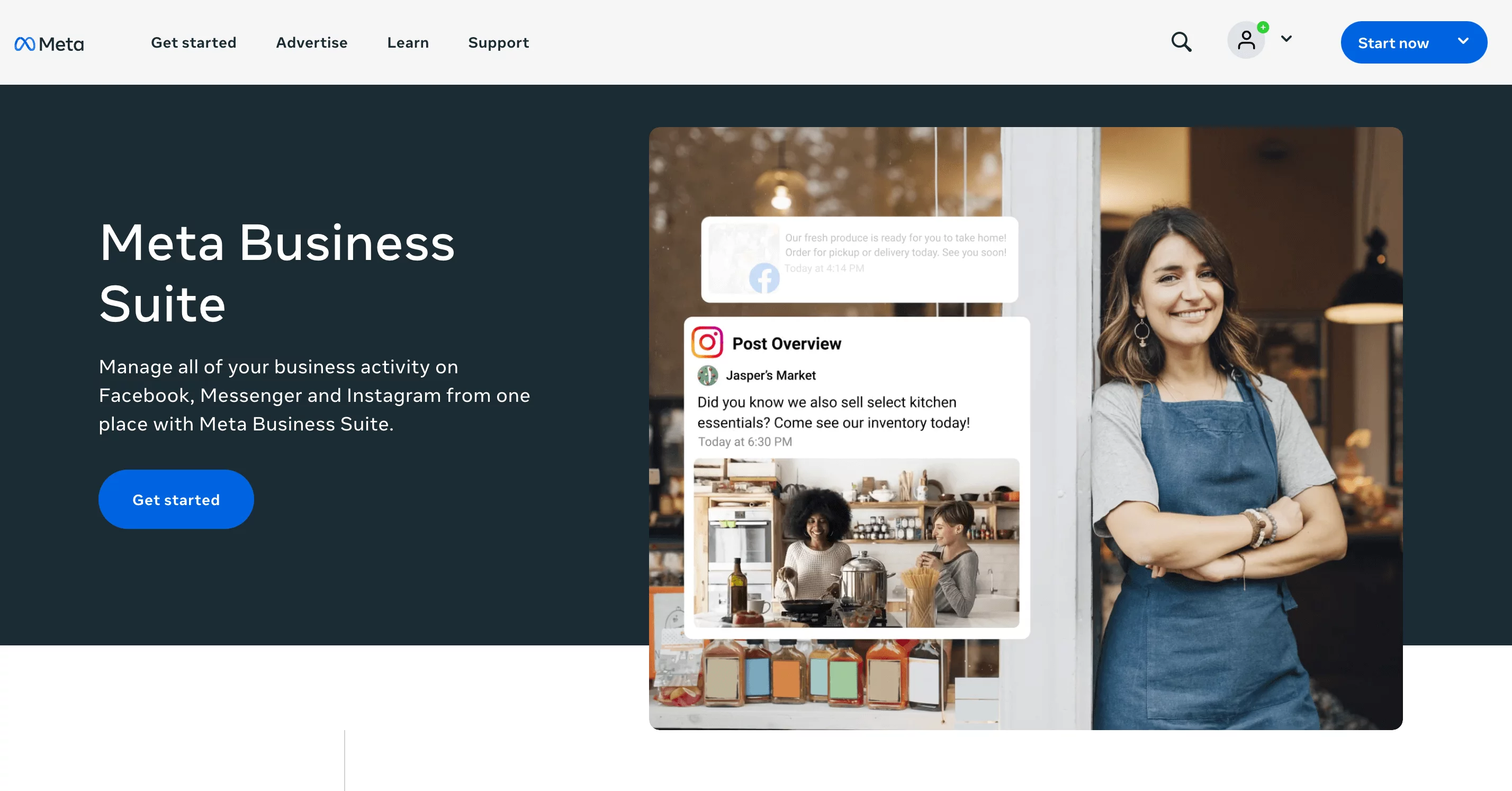  Meta Business Suite homepage showcasing comprehensive social media management tools