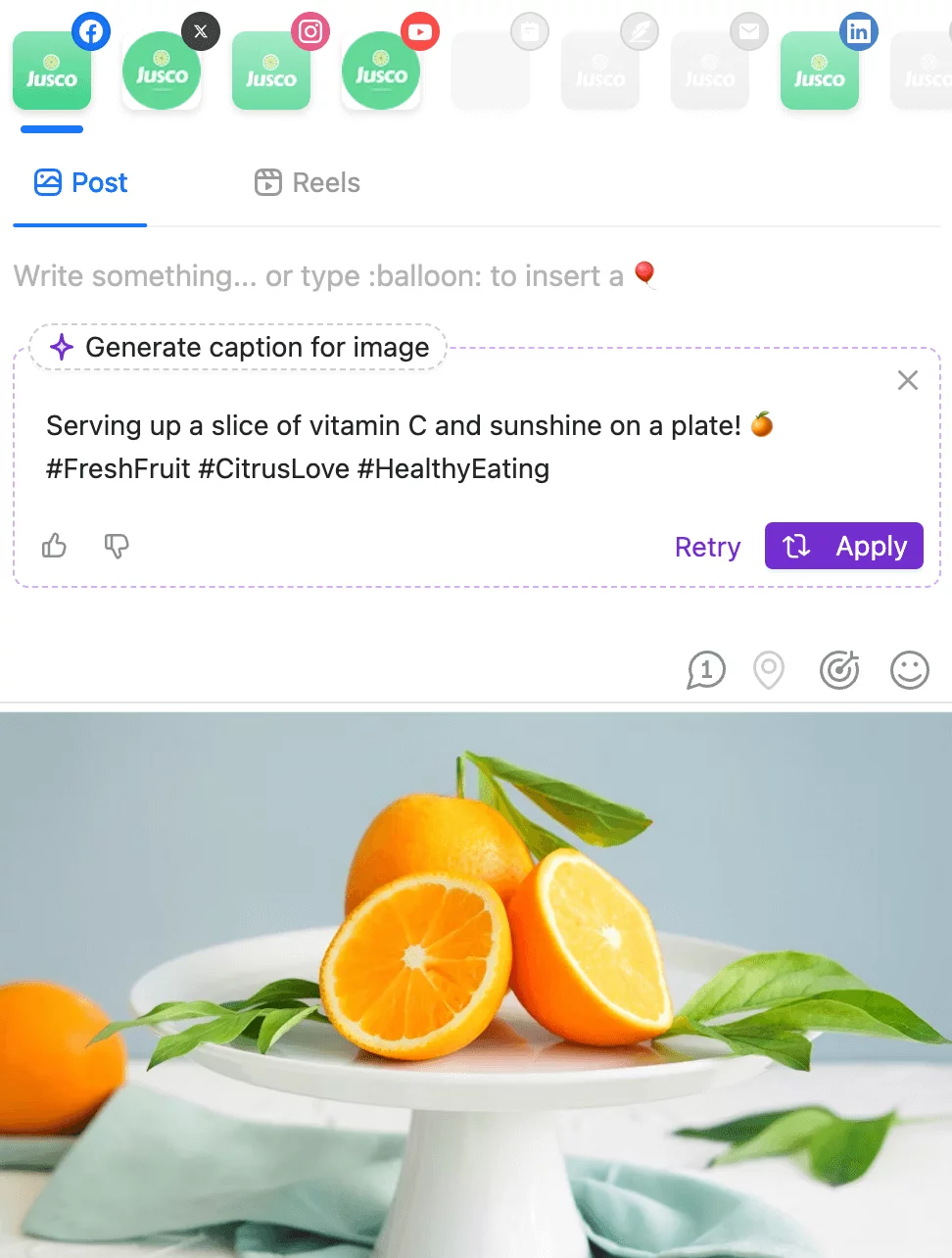 Planable AI generating captions from images.