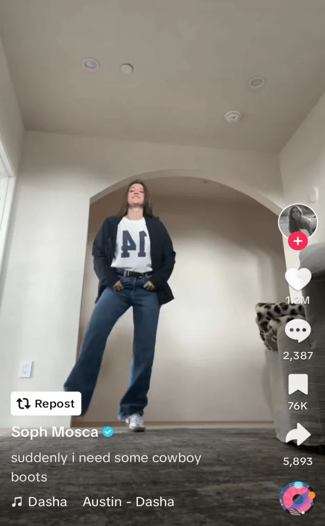 TikTok post of a woman line dancing in her bedroom