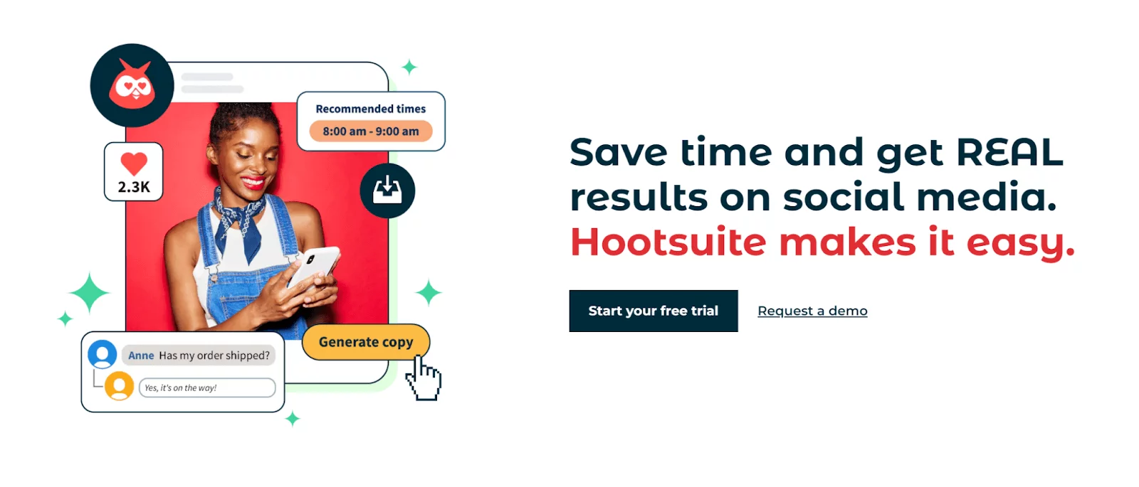 Home screen of Hootsuite's platform, illustrating its user interface and features for managing social media accounts.