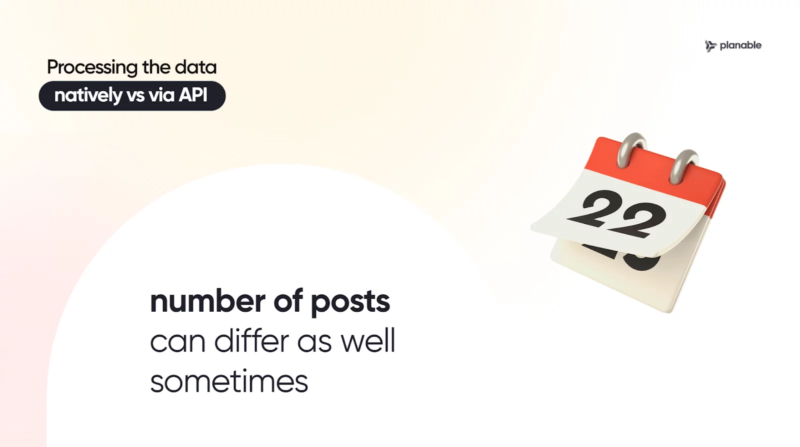 "Processing the data natively vs via API" infographic noting that post counts can sometimes differ.