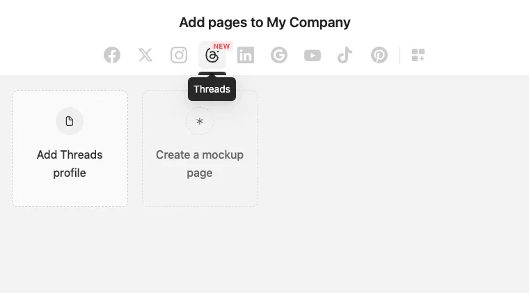 option to add pages in planable for threads, instagram and other social media platforms