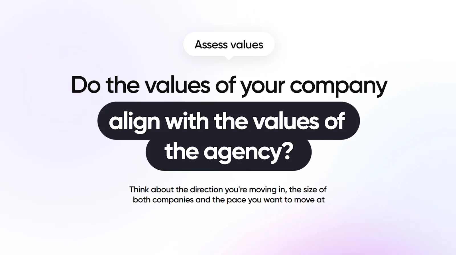 Graphic emphasizing the importance of aligning company values with those of a social media agency for successful collaboration.