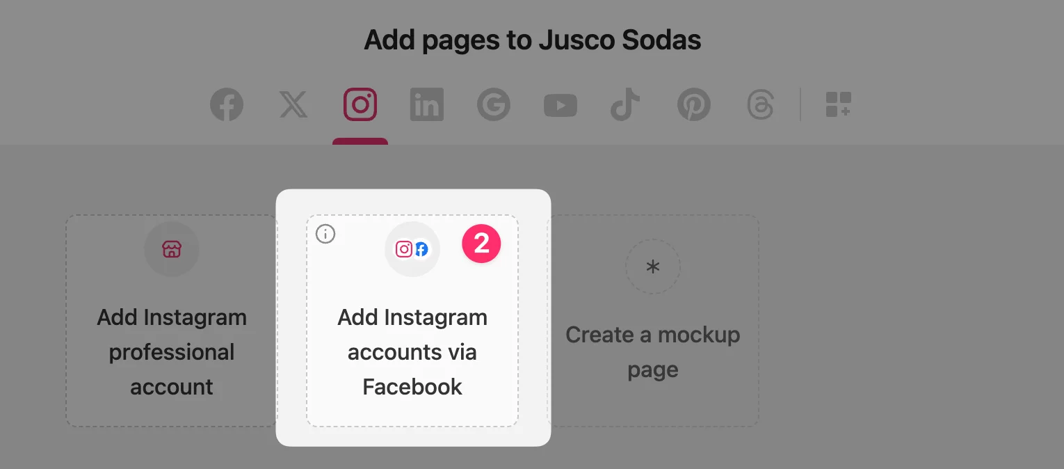 Add Instagram accounts via Facebook option in Planable