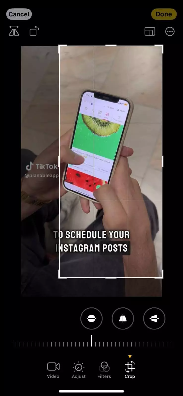 Manually cropping a TikTok video directly from Iphone's function