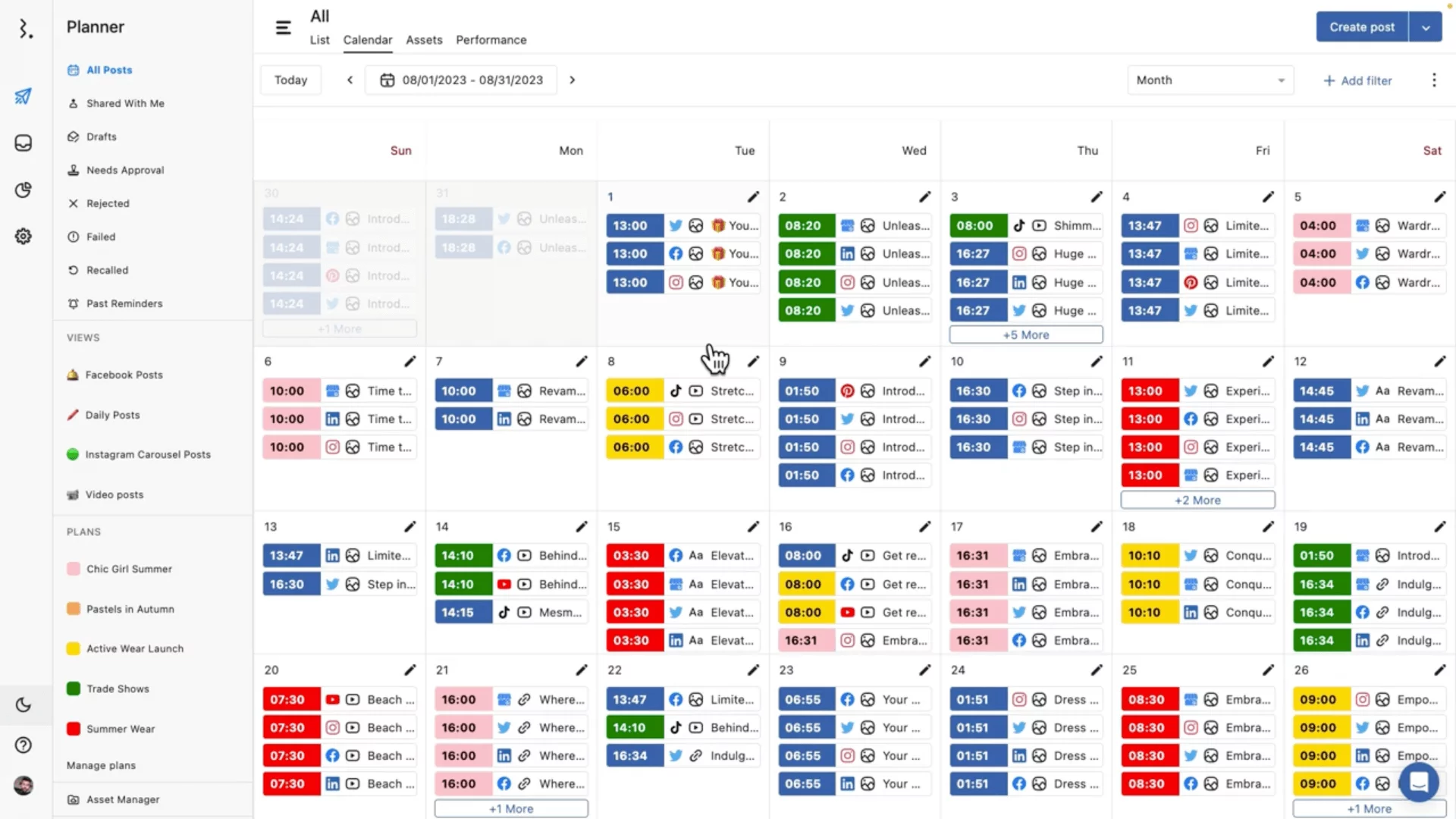 scheduled social media posts in statusbrew's calendar view