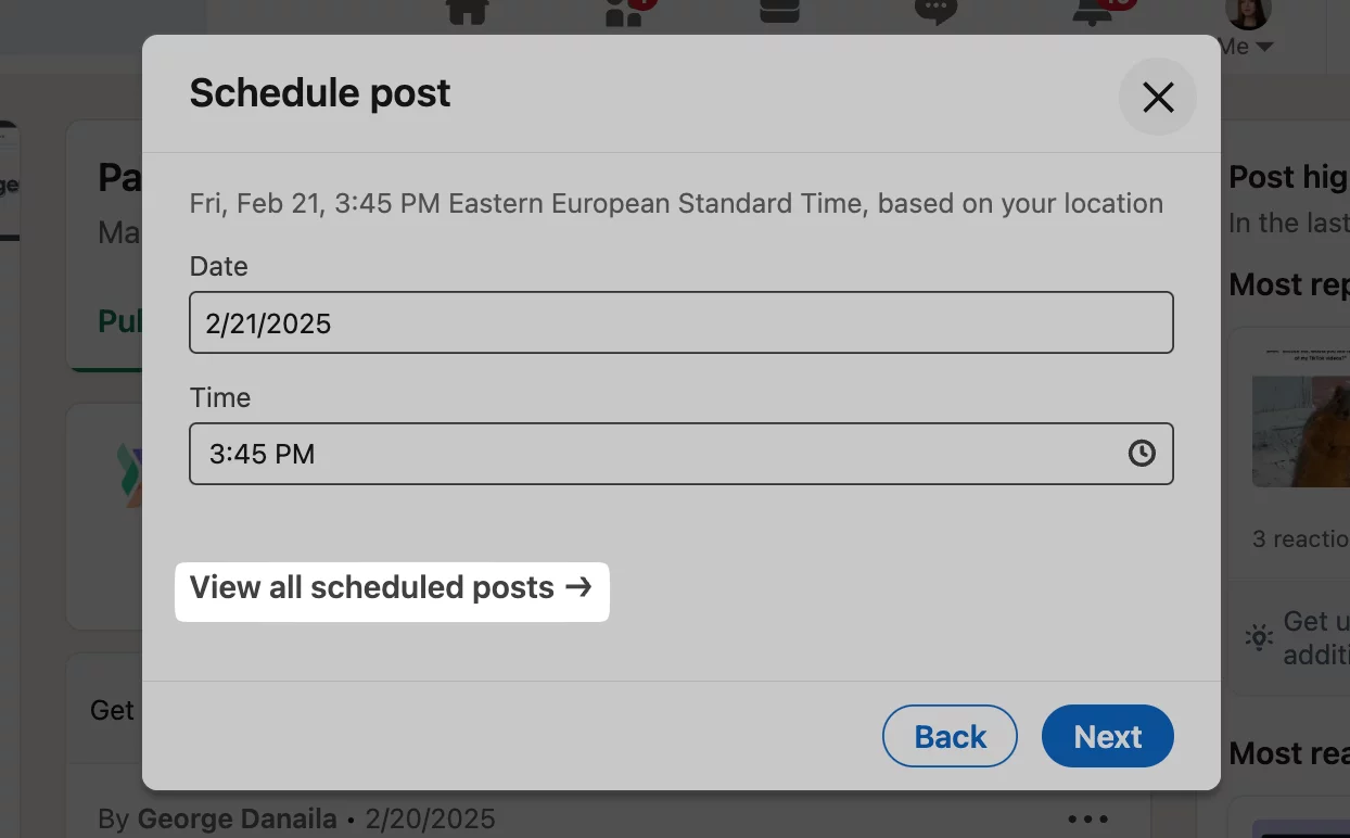 View all scheduled posts option in linkedin page composer