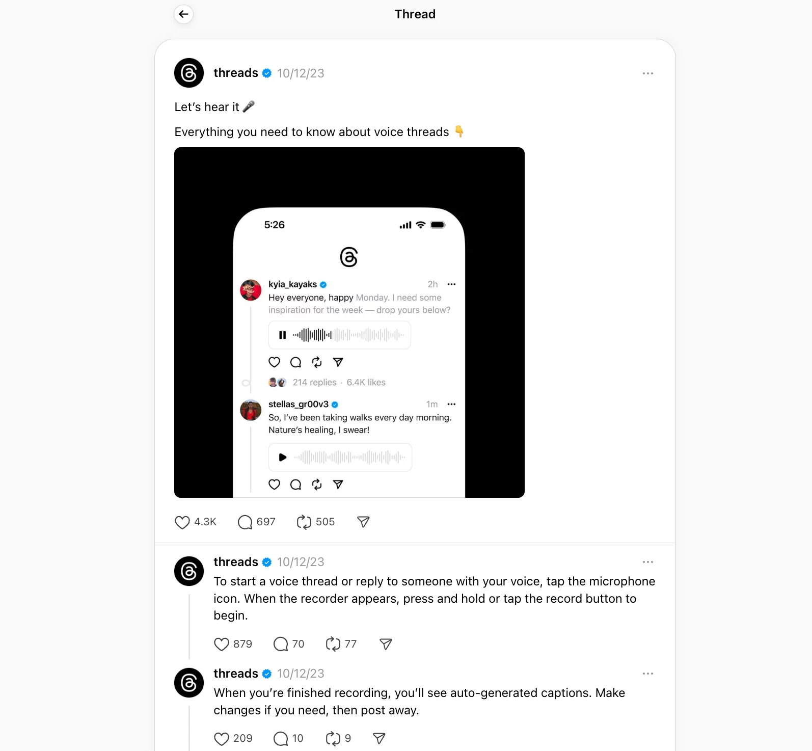 Interactive elements available on the Threads platform