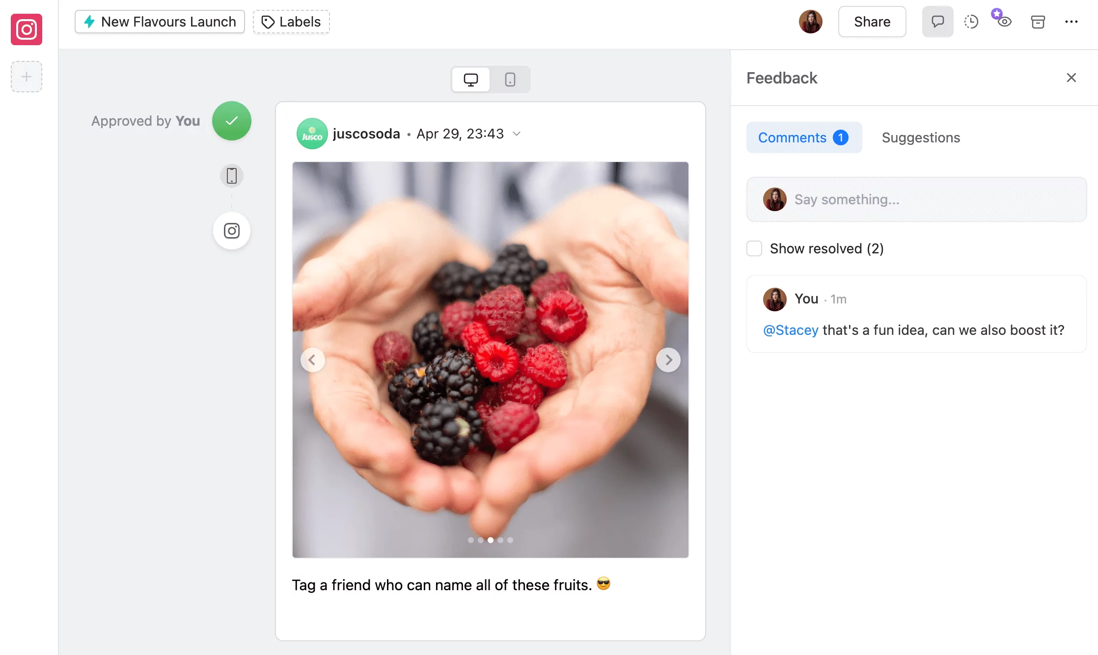  Planable interface displaying auto-adjusted images for Instagram carousel posts