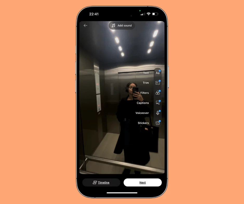 Mobile editing screen for a YouTube Short video showing options like text, trim, filters, and captions.