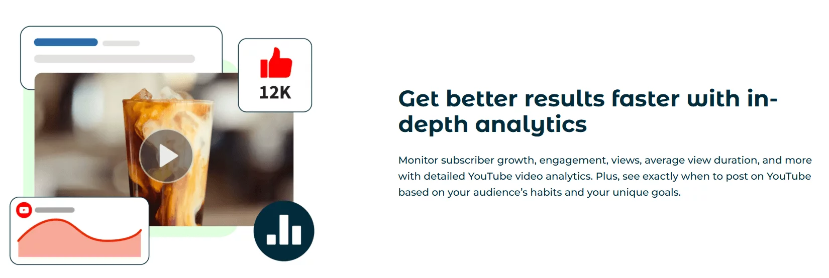 Hootsuite dashboard displaying YouTube analytics with graphs for engagement, reach, and audience metrics.