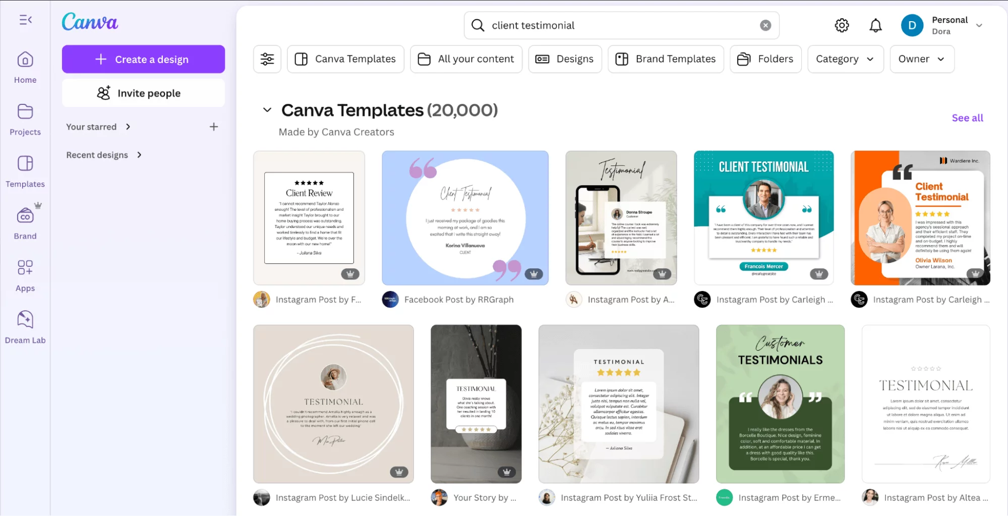 Examples of visually appealing quote templates in Canva featuring customer testimonials with branded design elements