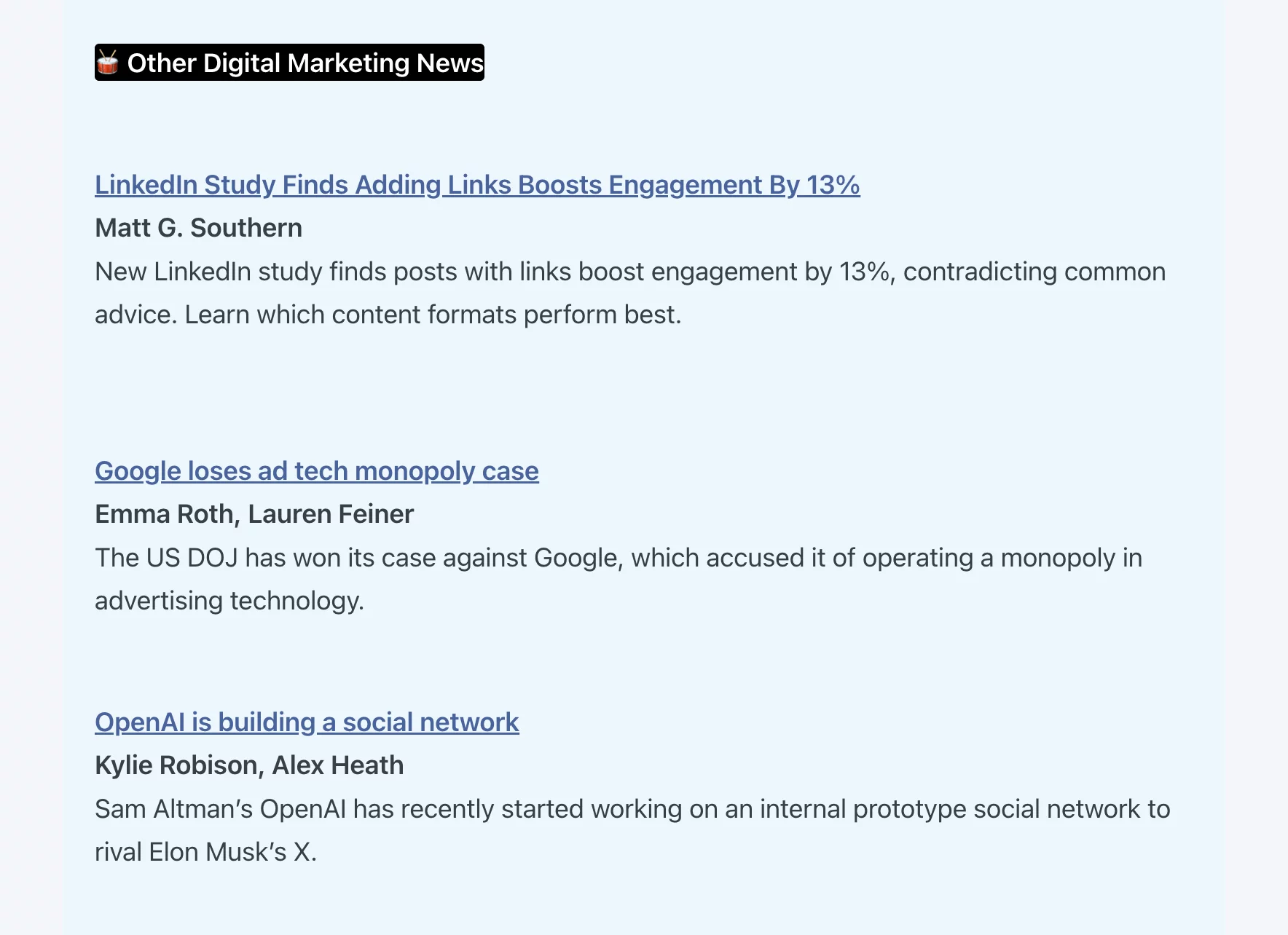 SEOFOMO social media newsletter covers LinkedIn link boosts, Google's ad tech case, and OpenAI's new platform.