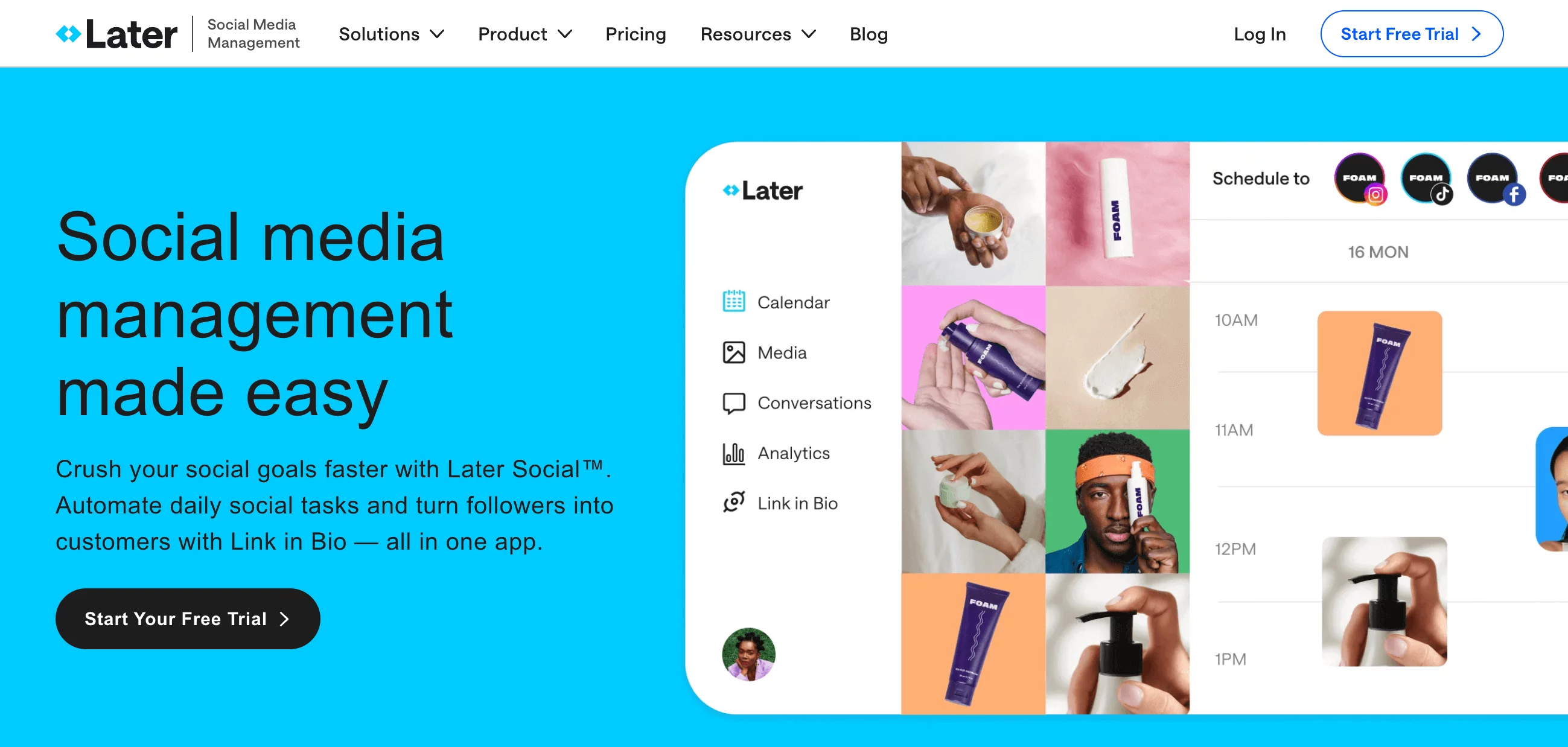 Interfaz de Later con cuadrícula visual para planificar contenido de redes sociales.