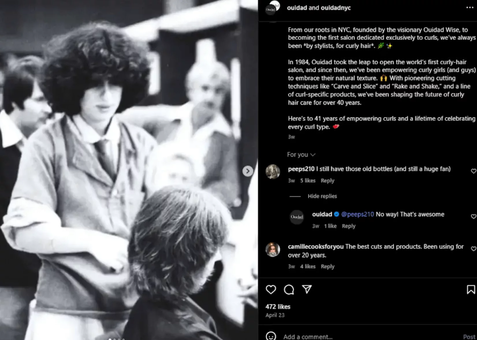 Archival salon photo with nostalgic user comments and brand loyalty reflections.
