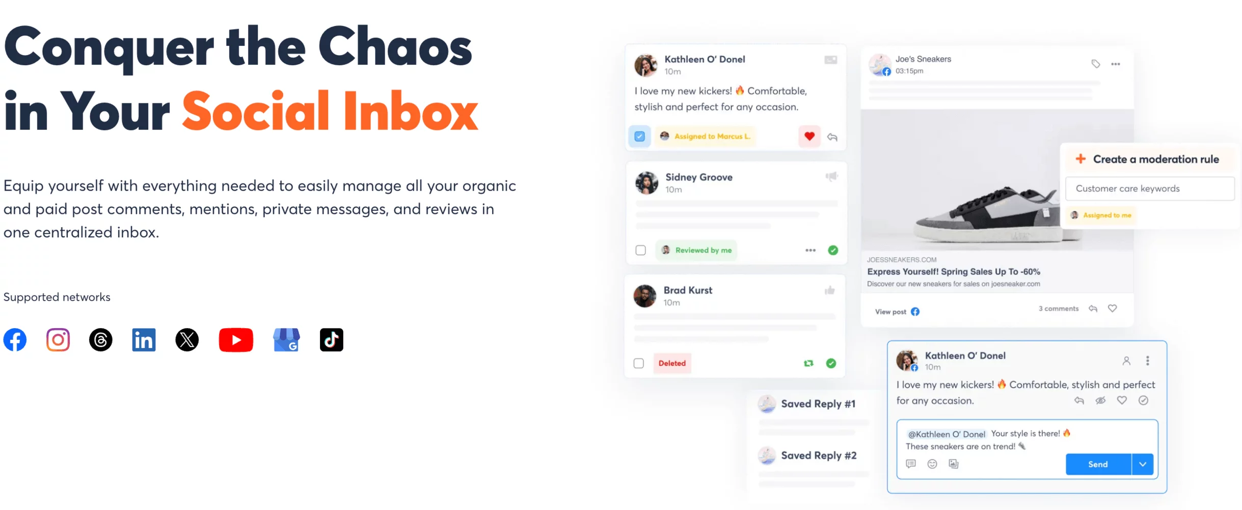 Centralized inbox view showing social media comments, replies, and moderation tools in Agorapulse.