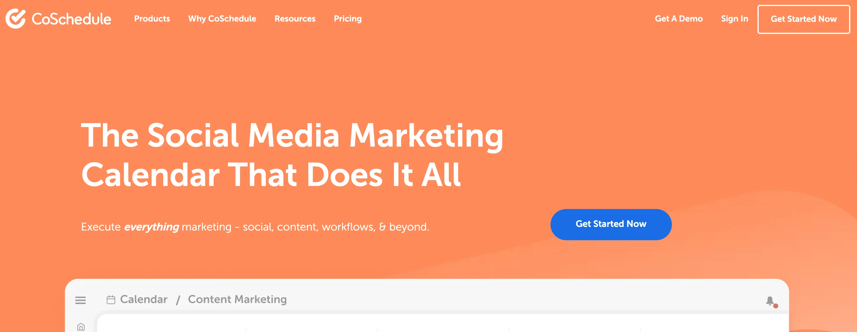Orange banner with headline promoting CoSchedule’s social media marketing calendar.