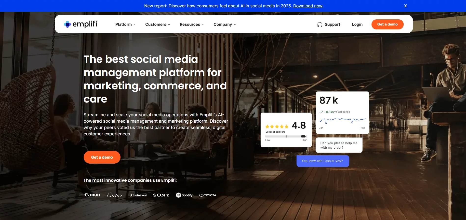 emplifi homepage promoting Emplifi social media management platform