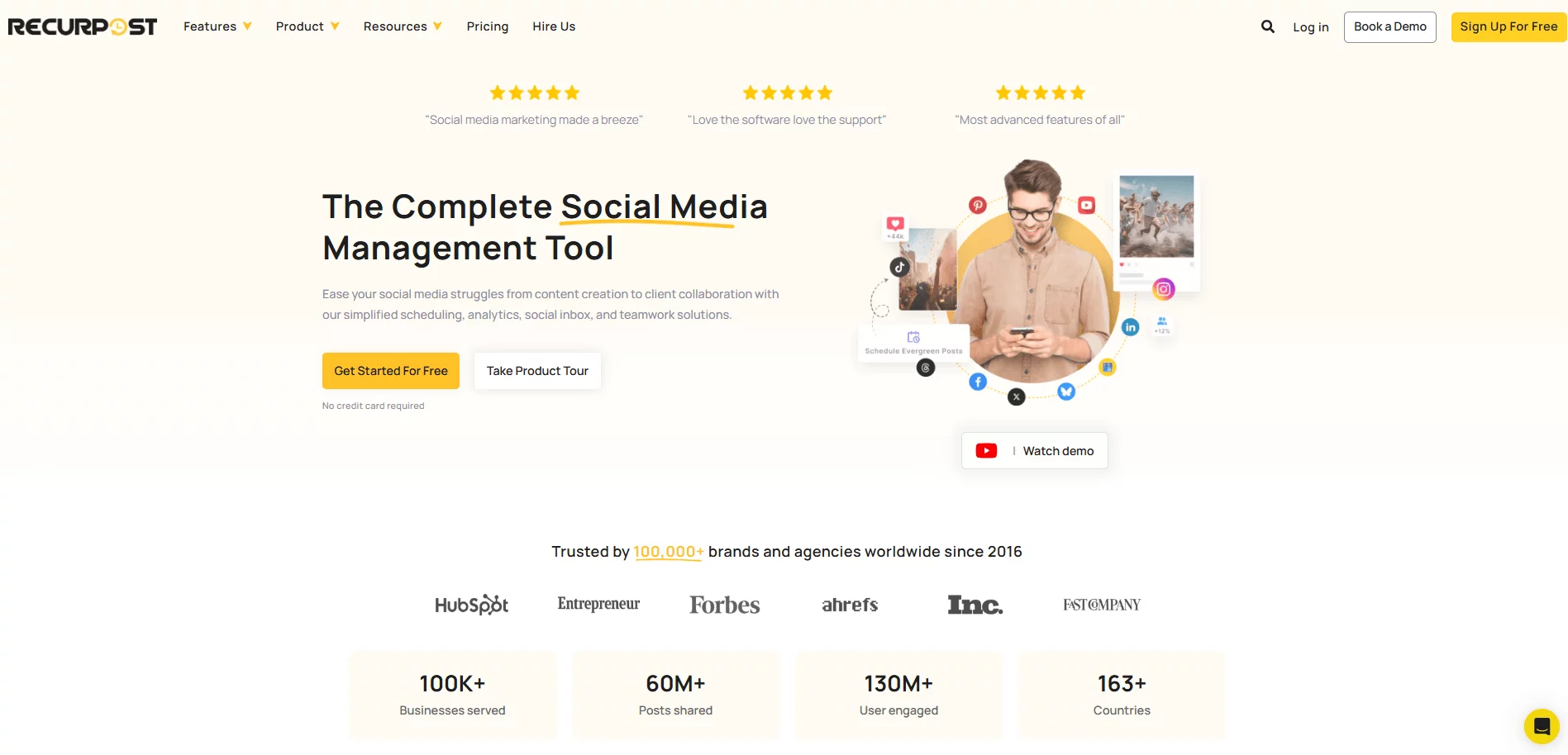 RecurPost homepage highlighting simplified scheduling and team collaboration for social media.